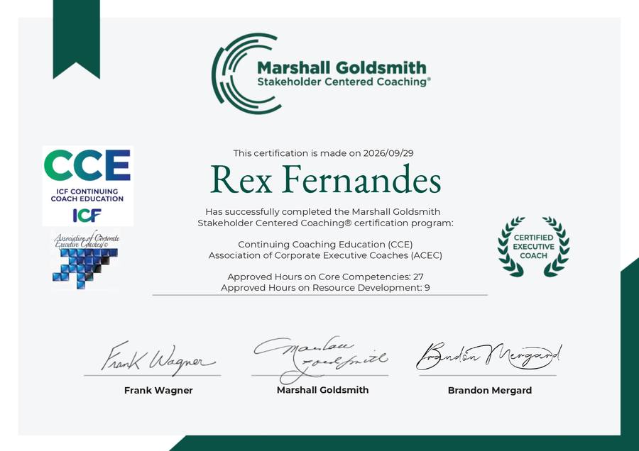 Continuing Coach Education certificate: 27 approved hours on core competencies, 9 on resource development